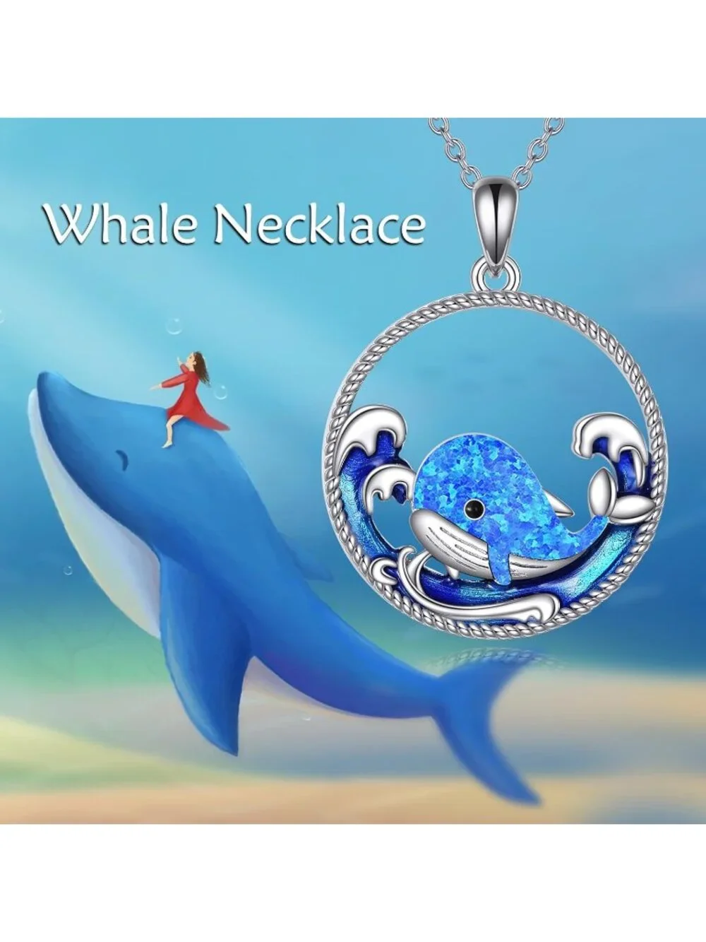 Women's Blue Silver Mountain and Sea Wave Natural Item Jewelry Necklace